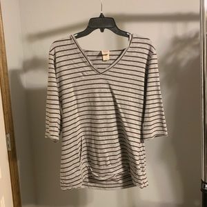 Grey and maroon stripped 3/4 sleeve with hood